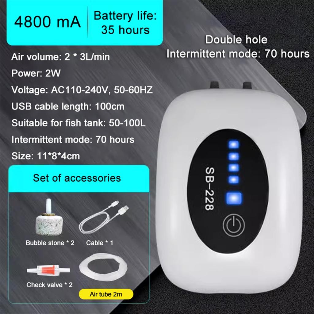 Aquarium Fish Tank Oxygen Air Pump Compressor Charging Silent USB With Battery Portable Fishing Oxygenator 6000mA Outdoor