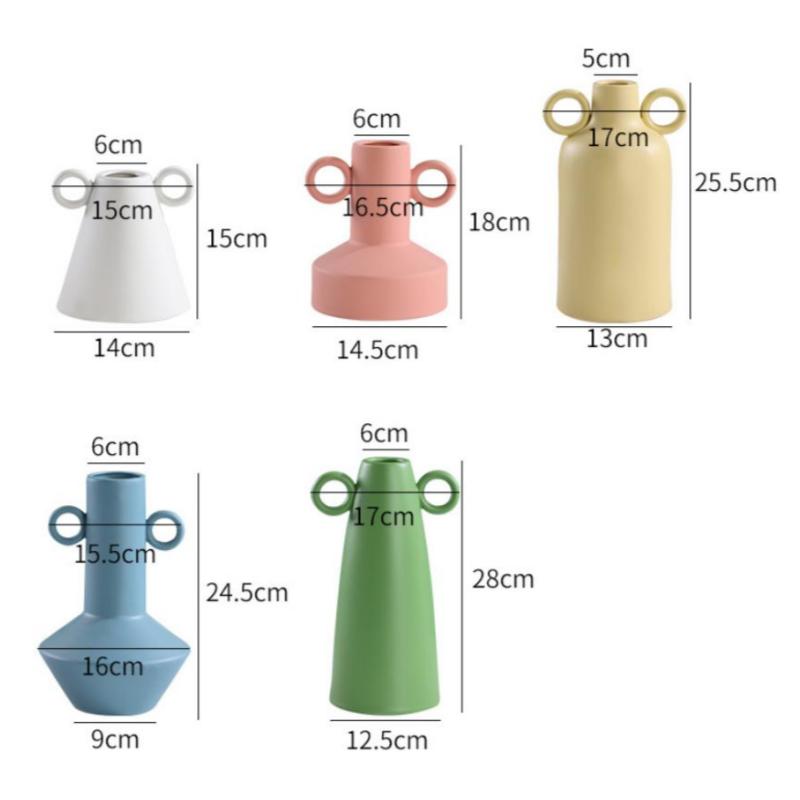 Ceramic Vase Geometric Circular Handle Ceramic Handicraft Plant Pot Floral Arrangement Accessories Home Decoration Vases