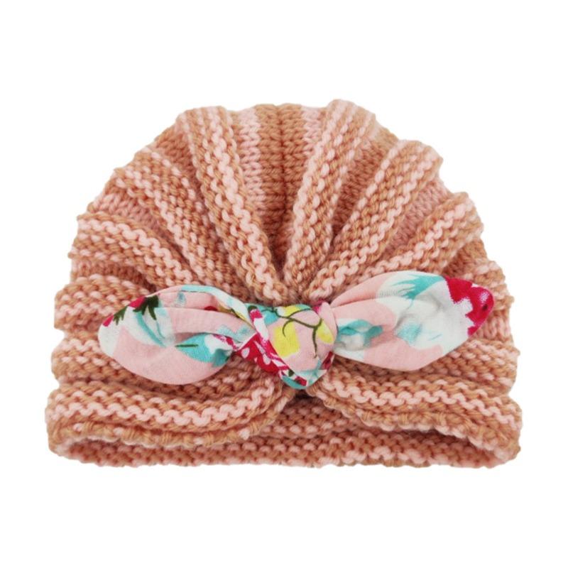 New striped wool hat printed rabbit ears baby children's thermal insulation versatile thermal insulation