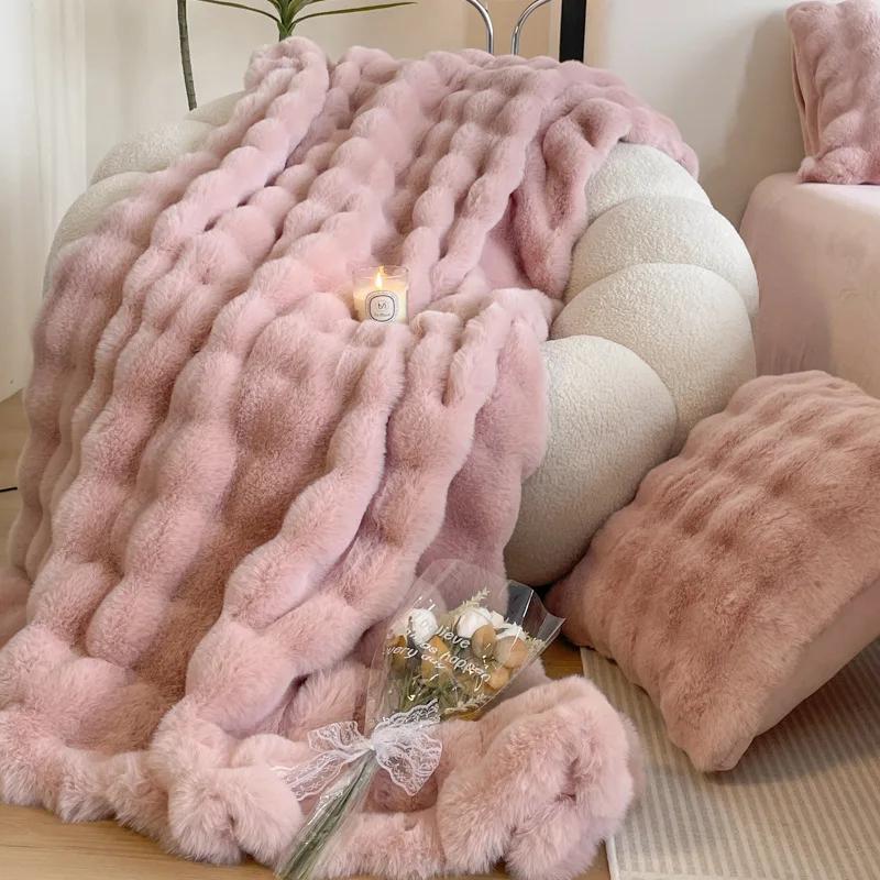 

Faux Fur Plush Throw Blanket Warm Winter Double-sided Blankets For Bed Luxury Plaid Shaped Couch Cover For Sofa Pillow Case Gift 100x160cm 1pcs