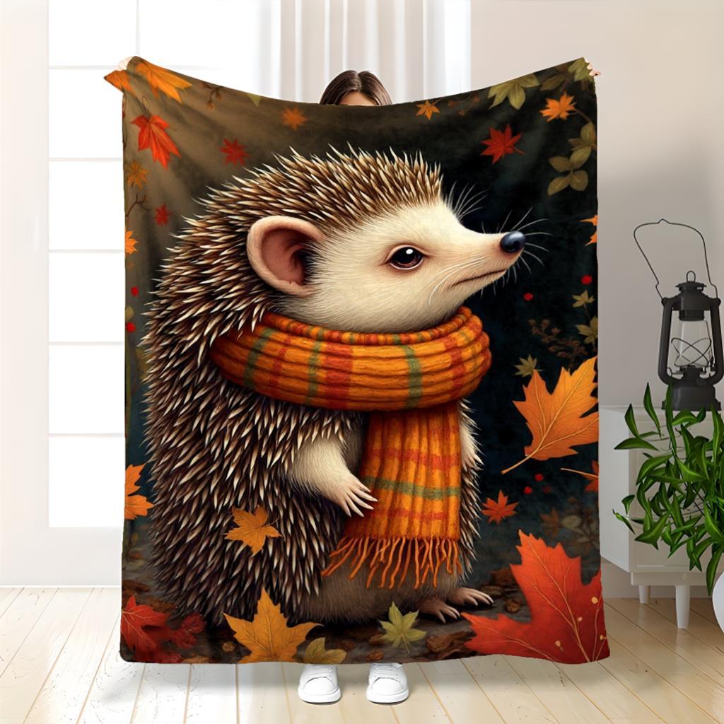 Cute Hedgehog Flannel Blanket - Soft Lightweight All-Season Throw 70x100cm