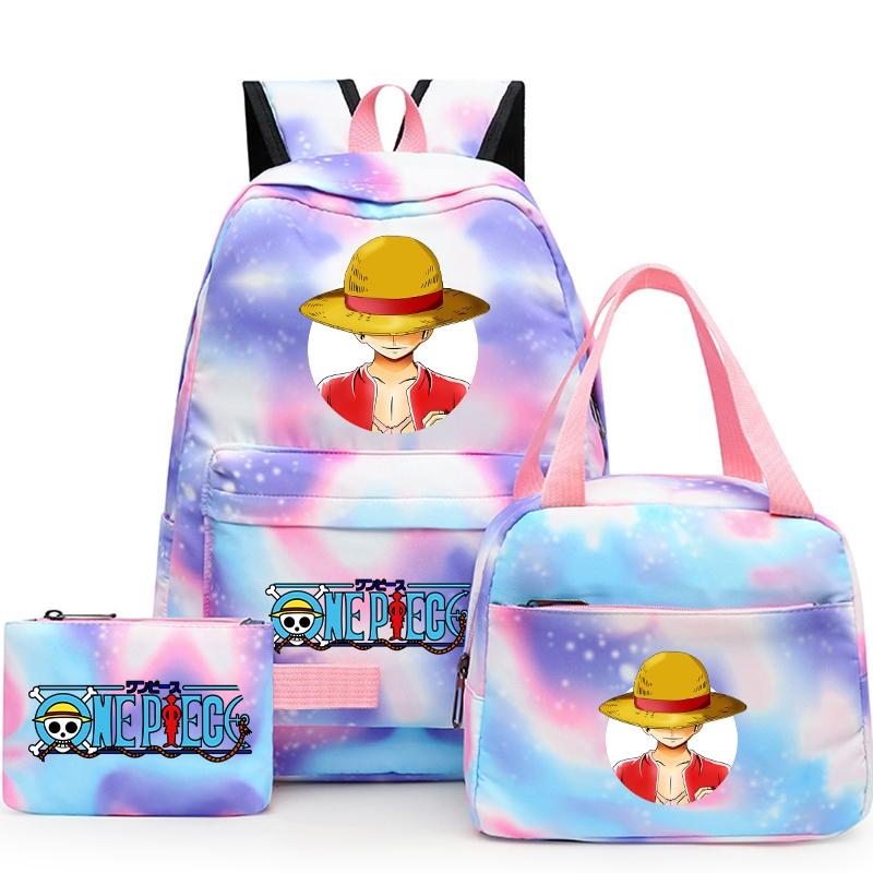3Pcs/set Anime One Piece Backpack for Girls Boys Back To Schoolbag with Lunch Bag Student Bookbag Men Women Travel Bag Mochil