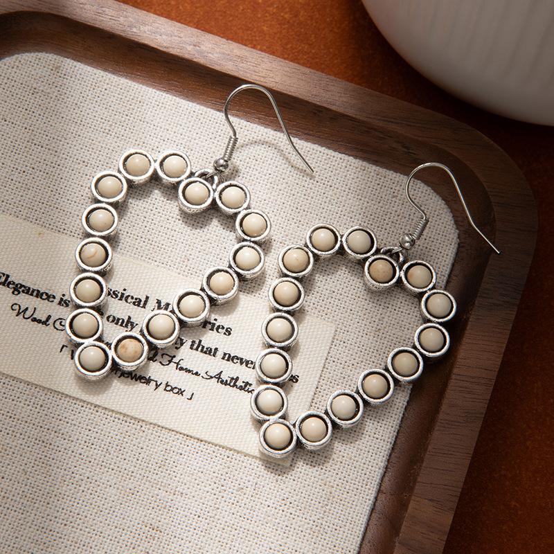 Diamond Colored Turquoise Earrings, High-End Retro Ethnic Style Geometric Earrings, Exaggerated Fashion Earrings.