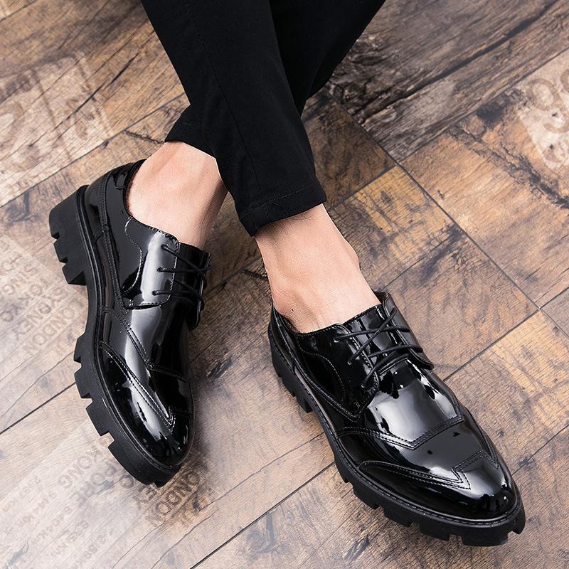 Men's shoes autumn patent leather casual shoes men's lace-up small leather shoes foreign trade simple single shoes outdoor business leather shoes