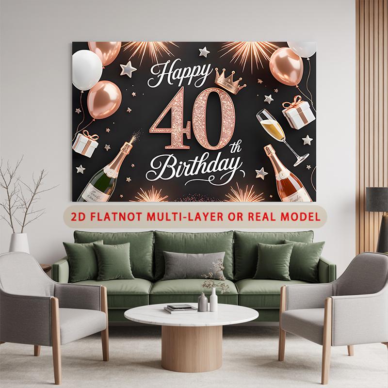 Party Backdrop Birthday Stars Crown 40Th Photo Booth Background Wall Decor