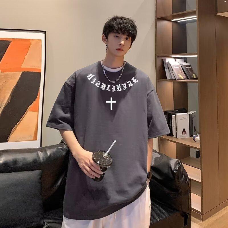 New Short Sleeved T-Shirt For Men In Summer, Korean Style Trend, Simple Half Sleeved Top, Hong Kong Style Loose Casual Brand T-Shirt