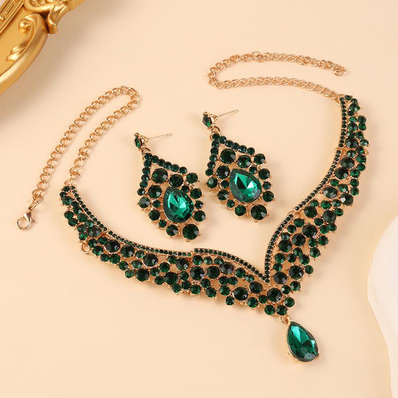 Elegant Rhinestone Teardrop Necklace & Earring Set - Luxury Bridal Jewelry