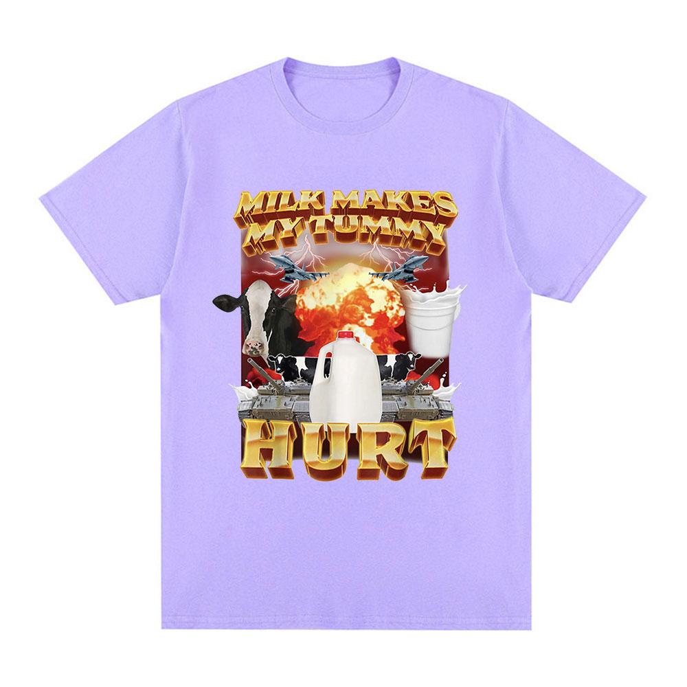 Milk Makes My Tummy Hurt T-shirt Lactose Tolerant Funny Meme Graphic T Shirt Men Fashion Vintage Hip Hop Short Sleeve T-shirts