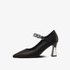  women classic black pointed toe high quality buckle strap shoes lady fashion comfort office career work pumps ab322