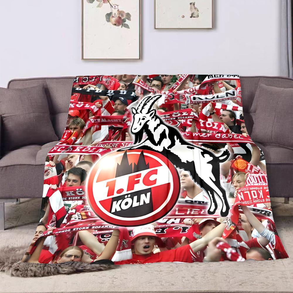 Soft Fleece Blanket 1 FC Koln Football Fans Red White Scarf Crowd Goat Crest Shield Collage German Team Art Gift