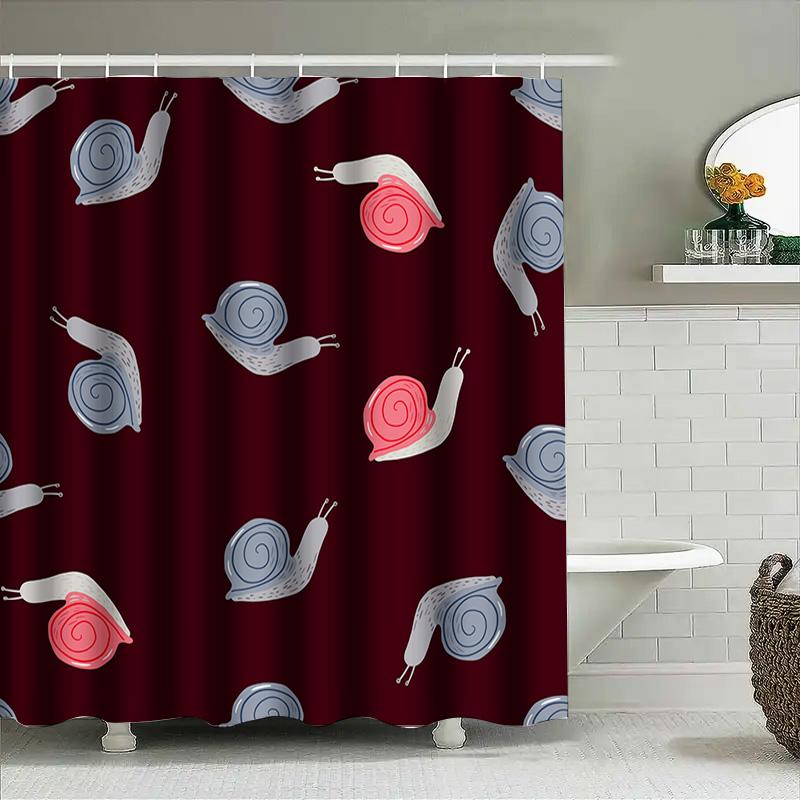 Unique Red Shower Curtain With Cute Snail Pattern For Bathroom Decor Waterproof Fabric Material Shipped Worldwide From