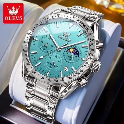 Men's Waterproof Luminous Light Luxury Calendar Watch Three Eye Timing Moon Phase Quartz Watch Suitable for Daily Business