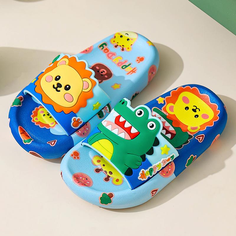 

Children s summer slippers for boys, cute cartoon baby slide sandals for home indoor use, non-slip soft-soled bath slippers 24-25Code（Inner Length1 синий
