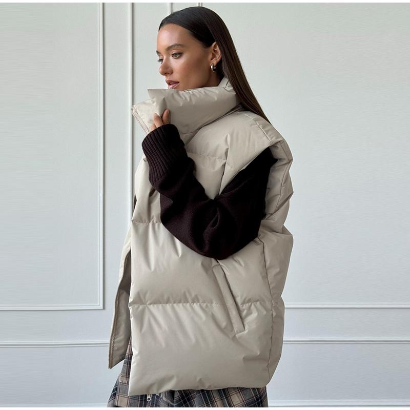 Autumn Winter Sleeveless Jacket Women Fashion Loose Thick Vest Solid Color Casual Sport Cotton Jacket Stand Collar Coat Warm Female Waistcoat