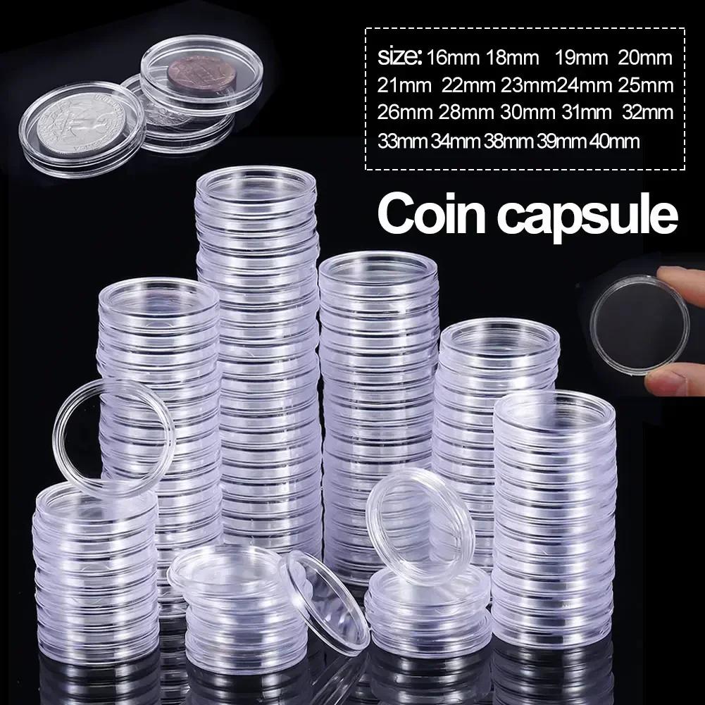 

100Pcs 18/19/20/21/23/24/25/26/28/30mm Clear Plastic Coin Capsules Coin Holders Protector Cases Round Transparent Coin Capsules 18mm