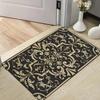 Felpudo Floral Negro Dorado Antideslizante Alfombra de Entrada Alfombrilla de Suelo Barroca Vintage para Entrada del Hogar Uso Interior Exterior Fácil de Limpiar
