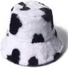 Milk Cow Print Faux Fur Bucket Hat - Fluffy Winter Fisherman Cap