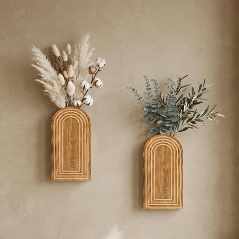 2PCS Wall Mounted Arch Wood Wall Hanging Planter Decorative Wall Flower Pot Office