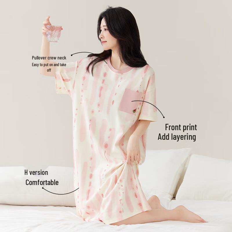 Women's 100% Cotton Short Sleeve Nightdress with Pocket