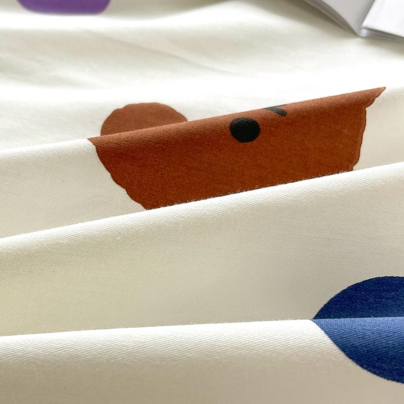 Colorful Polka Dot Bed Sheet Set Kid Cartoon Bear Single Soft Bedding with 2 Pillowcases Adult Bedroom Decoration King Bed Cover