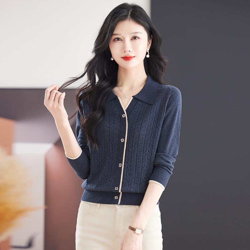 2025 Slim-Fit Cashmere Cardigan: Turn-Down Collar, Single-Breasted Jacquard Knitwear - Fashionable & Versatile Top