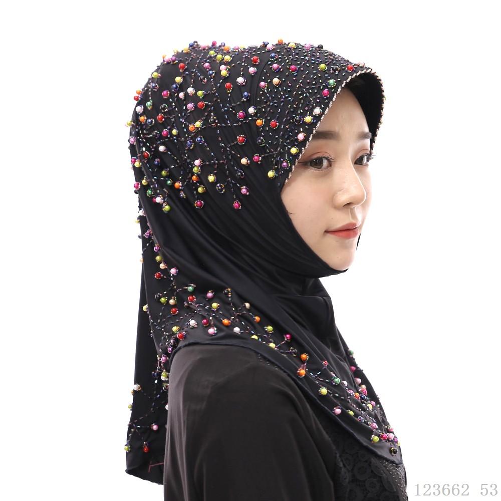 A Dropshipping / Spot / OEM Handmade Beaded Islamic Costumes Women's Scarf Muslim Headscarf