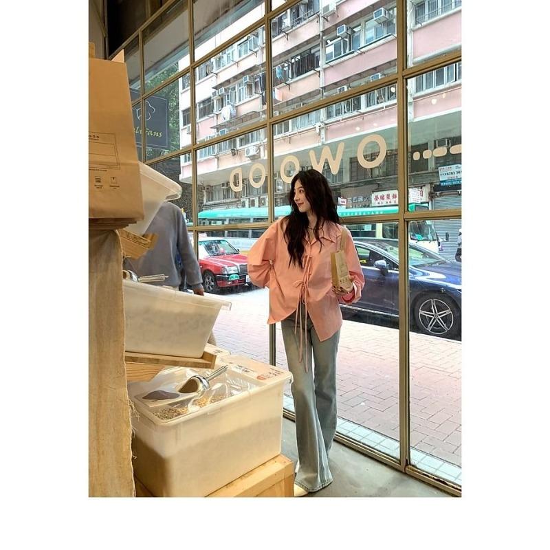 Camicia con papillon da donna, nuova per la primavera e l'autunno, stile retrò francese, top ampio