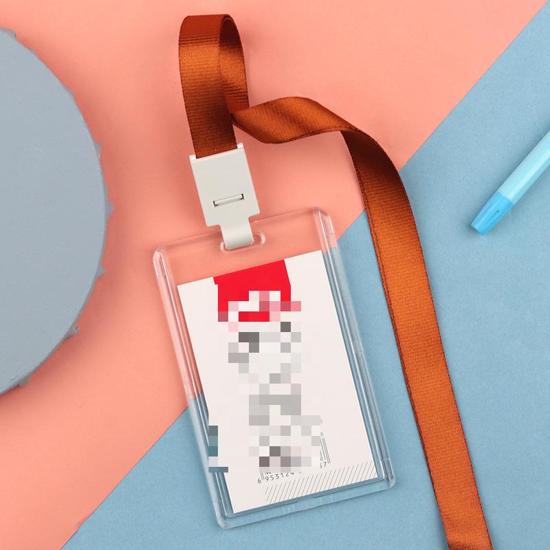Fashion Acrylic Transparent Bus Cards Sleeve Employee Work Card Holder with Lanyard Work Card Cover Women Men Credit Card Holder