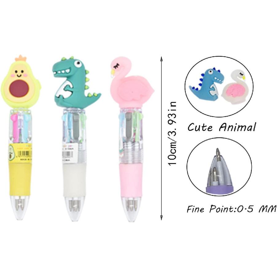 12 Cute Animal Ballpoint Pens, 4 in 1 Retractable Multicolor Ballpoint Pens, Multicolor Pens for Office School Household Supplies, Funny Pens for