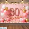 2D 30e Verjaardag Fotografie Achtergrond Roze Gouden Ballon & Confetti Feest Achtergrond