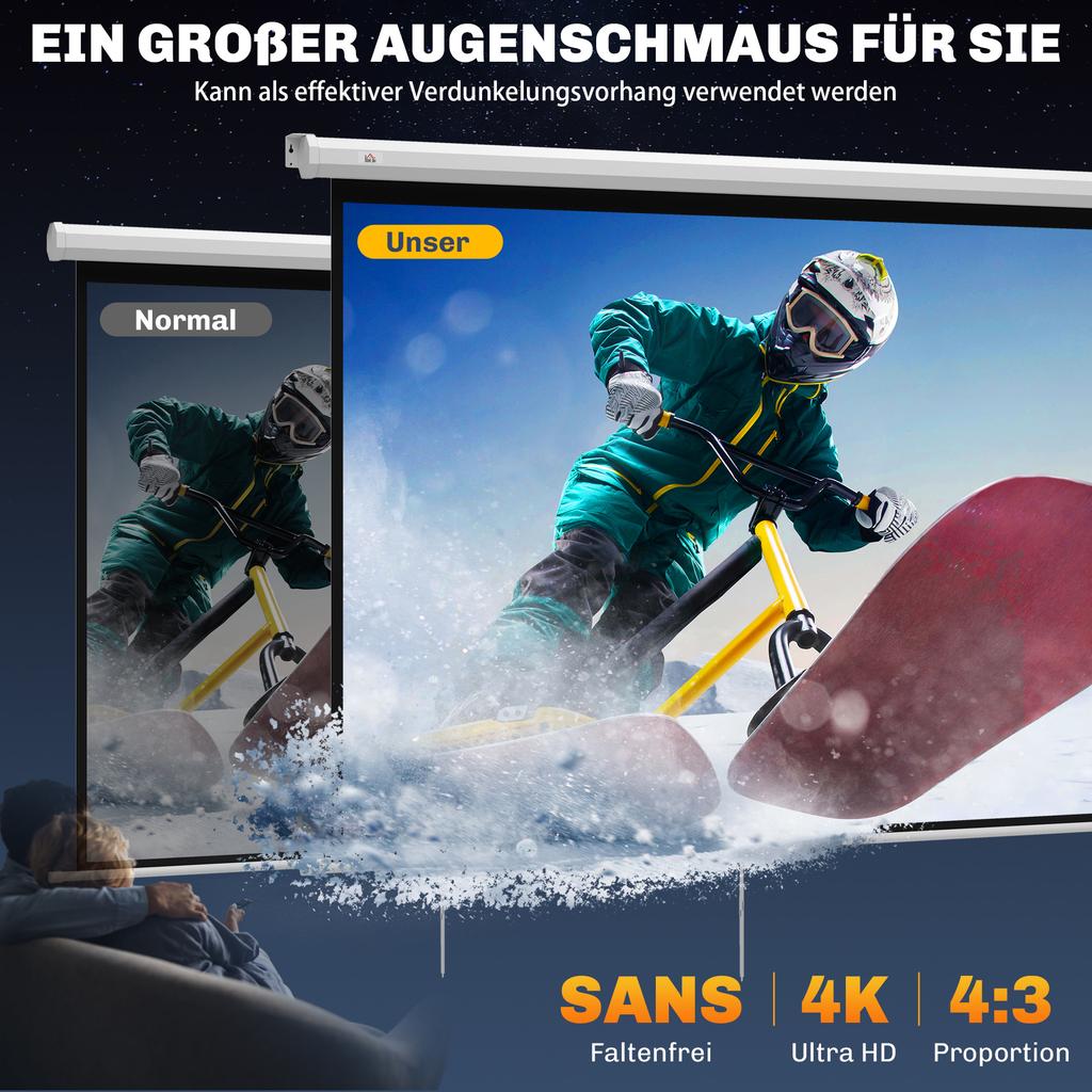 Projector Screen 171 X 128 Cm (84 Inch) 4:3 HD 4K Projection Screen Plastic, Metal Home Theater