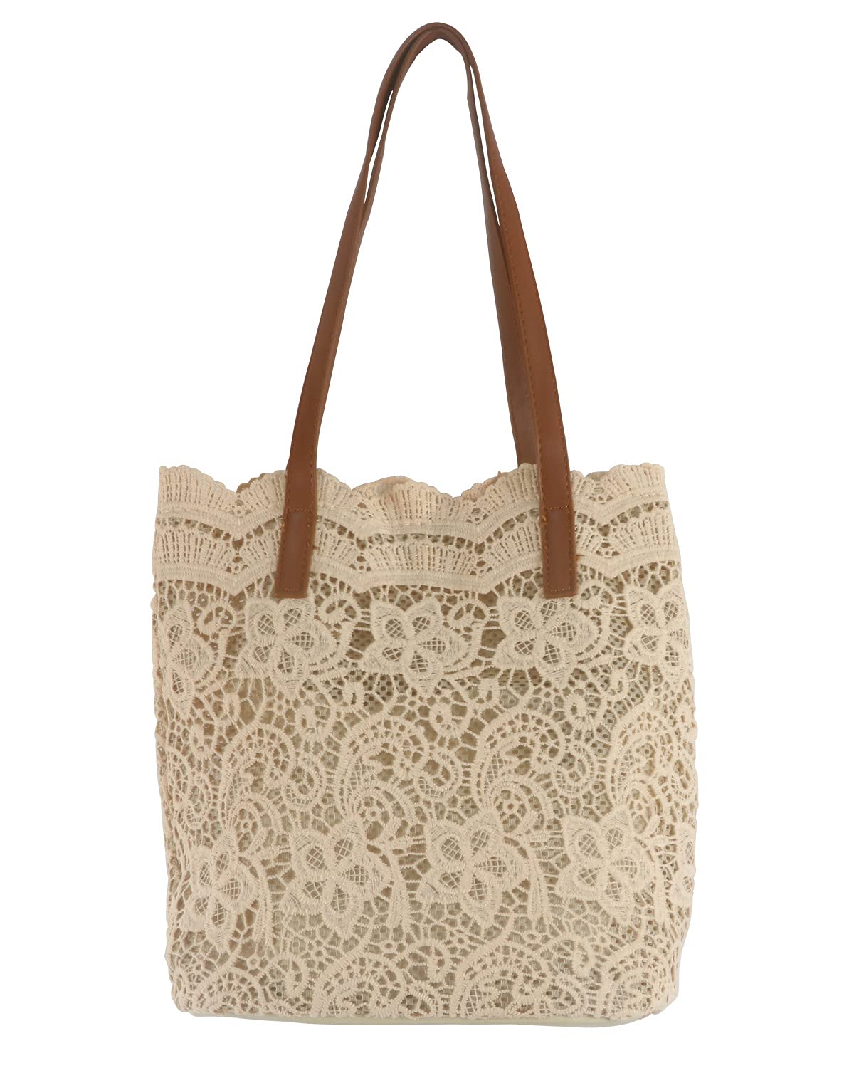 

Жіноча мереживна сумка-тоут Sueeya, набір з 2 предметів з тюлевим мішечком, сумка через плече та сумка для рук. Відповідний доступний. Дизайн повністю з мережива з двоколірними вставками.