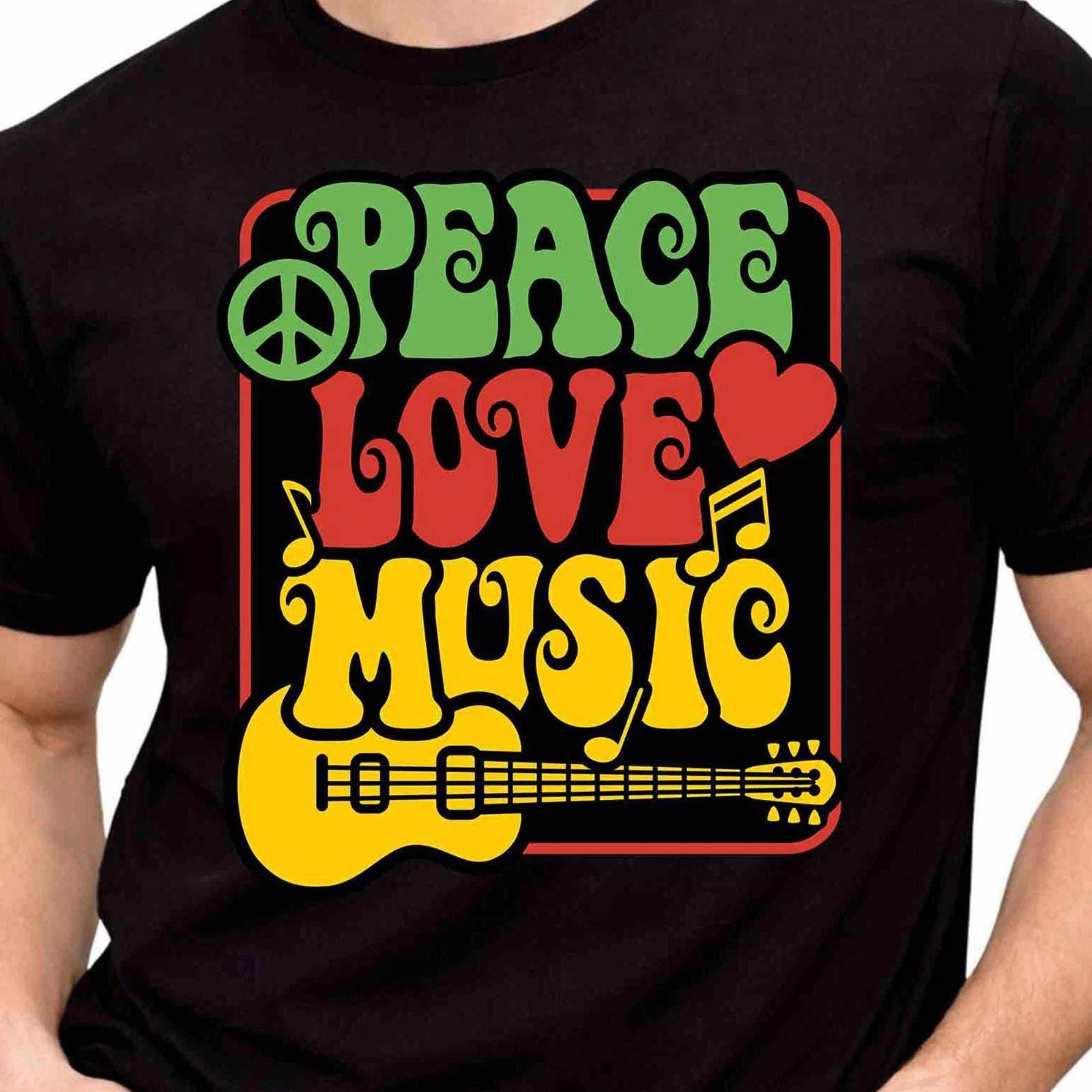 Peace Love Music Guitar Graphic T-Shirt Retro Hippie Tee Festival Lover Gift XXXL