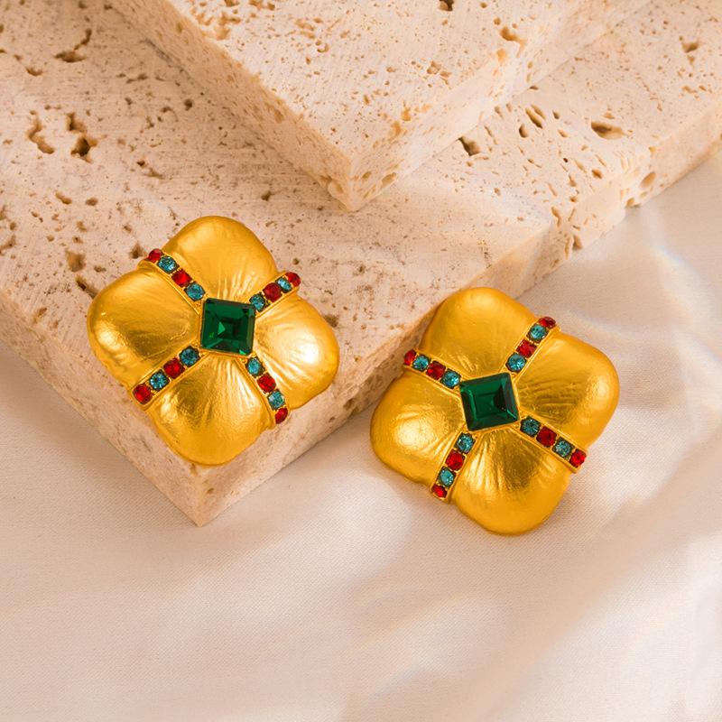 Frauen Retro Quadratische Ohrstecker Titan Stahllegierung Anhänger Ohrringe Acryl Kristall Perle Geometrische Ohrschmuck