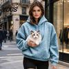 Women Oversized Hoodie Leopard Print Pet Carrier for Women, Hooded Sweatshirt Dog Hands Free & Cat Carrying, Long Sleeve Pullover Top with