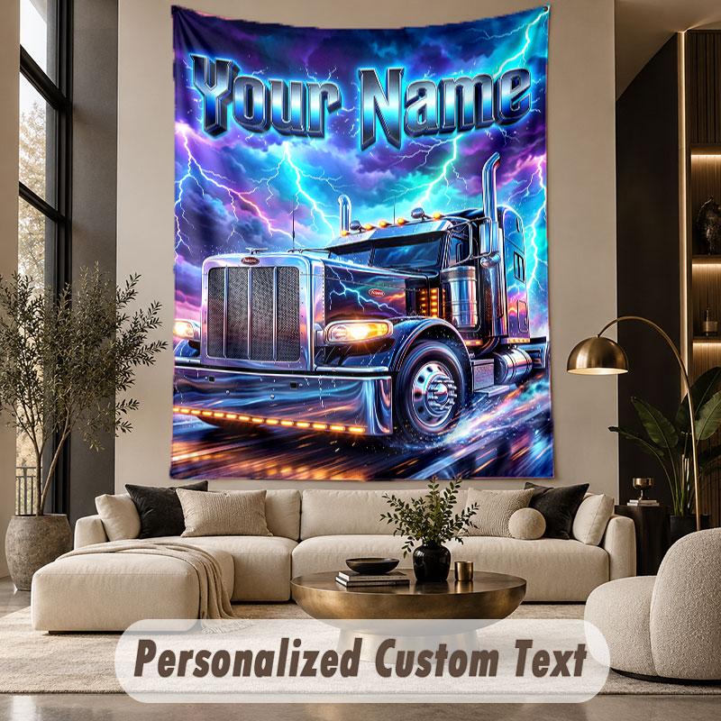 Lastwagen (45) Thema Individueller Wandteppich Personalisierter Benutzerdefinierter Name Text Wandbehang Teppich Heimdekoration Hintergrundtuch
