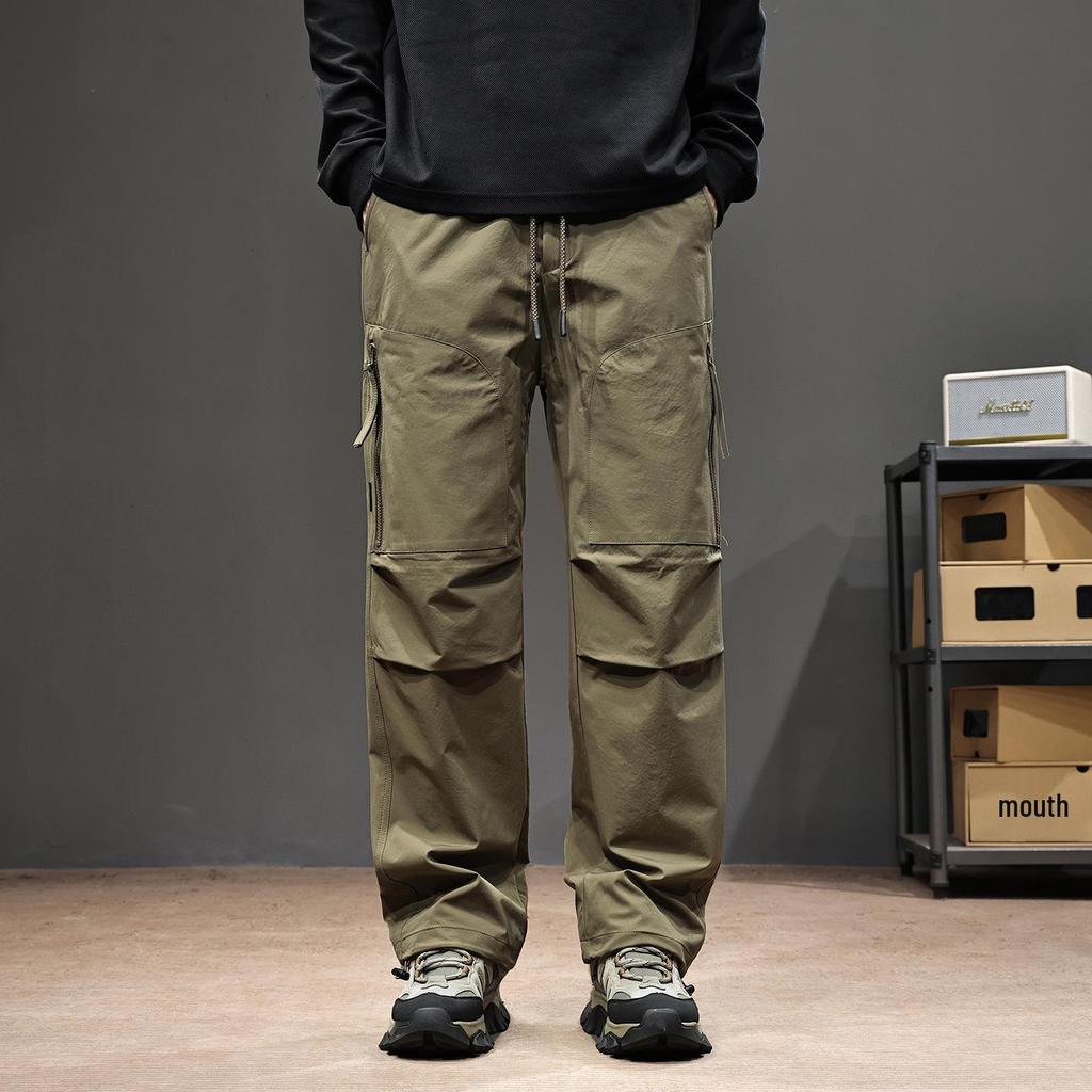 Men's American Retro Outdoor Mountain Pocket Zipper Wide-Leg Sweatpants