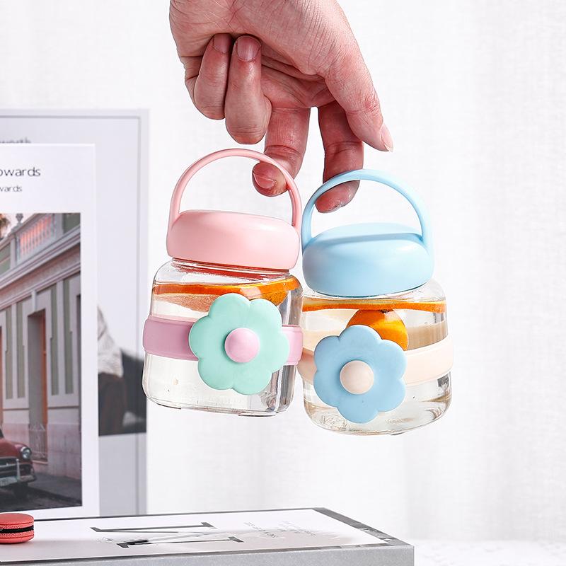 Nouvelle Tasse Grosse Fleur Créative Tasse en Verre Portative Tasse Cadeau Mignonne Tasse à Eau Simple et Fraîche Impression