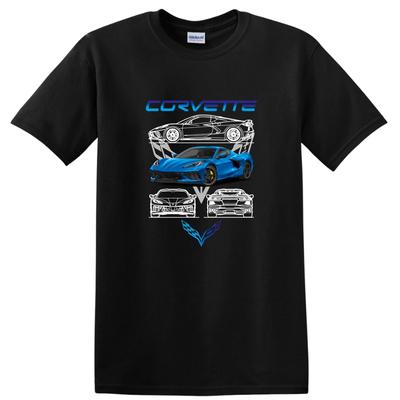 Corvette C8 Sports Car T Shirt Graphic Design Automotive Lover Cool Tee