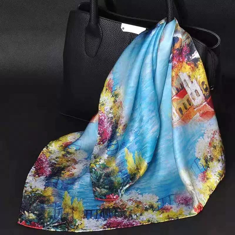 53CM Square Pure Silk Square Scarf 100% Mulberry Silk Decorative Flower Hairband Necktie Small Neckerchief for Women
