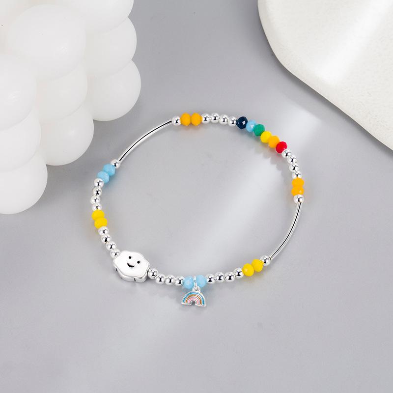 925 Silver Rainbow Beaded Bracelet Cute Little Bear Cloud Bracelet Women's Vintage Fashion Handwear Temperament Jewelry