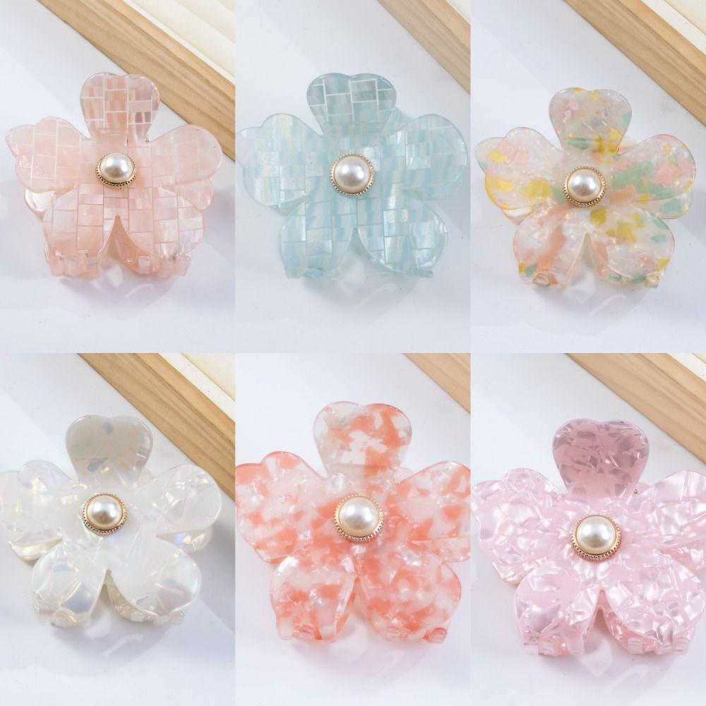 Elegant Pearl Crab Clip Non-slip Floral Hair Clip Shiny Flower Hair Claw Girls