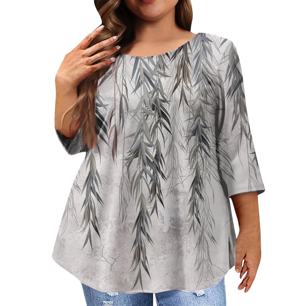 Women's Fashion Casual Round  Neck 3/4 Sleeve Oversized Top