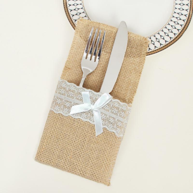 Christmas Festival Burlap Lace Cutlery Sleeves Set: Decorative Tableware for Parties & Weddings