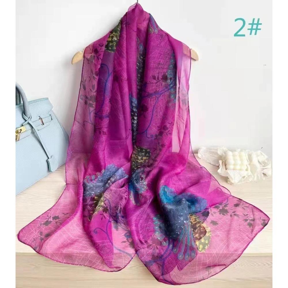 Spring and Autumn Shawl Women's Sunscreen Scarf White with Long Soft Gauze Summer Seaside Large Beach Scarf Travel Silk Scarf