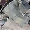 Versatile American Retro Light Blue Denim Skirt with Rhinestone Letter Embroidery