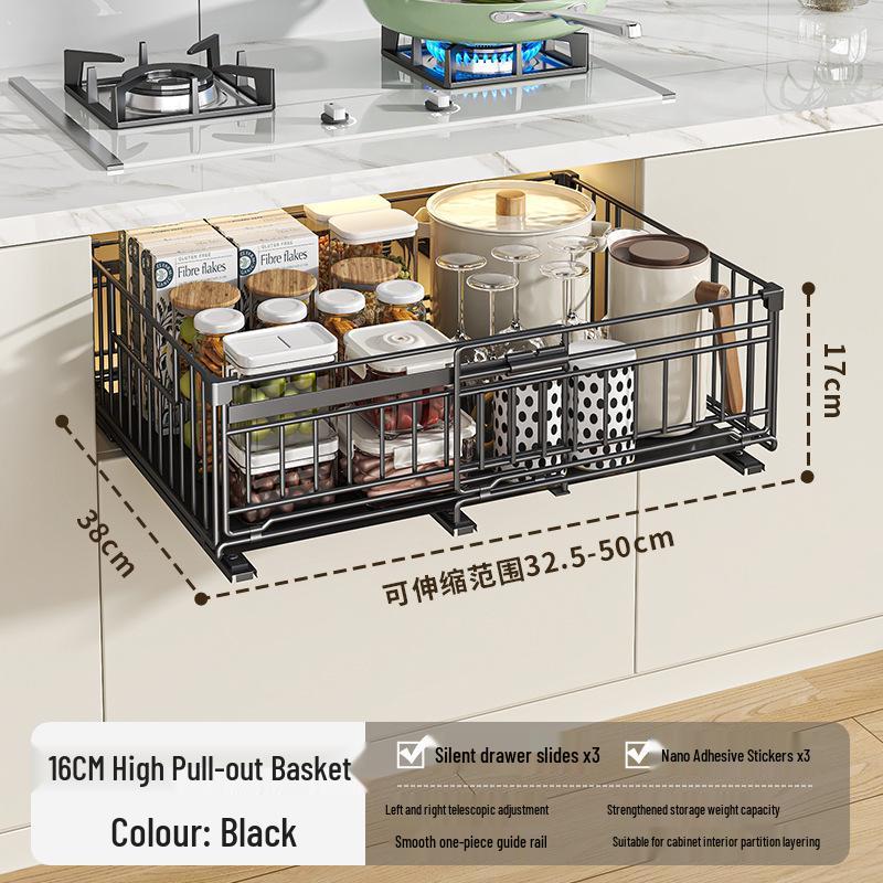 Under-Sink Pull-Out Storage Rack for Seasonings, Dishes, and Bowls