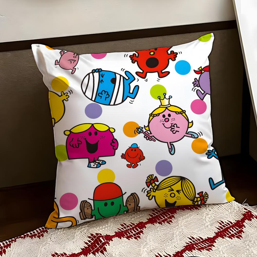 

Mr Men and LLittle Miss Cushion Cover Reversible Soft Durable Pillow Cover Home Car MultiScene Use for Daily Comfort 30X30cm