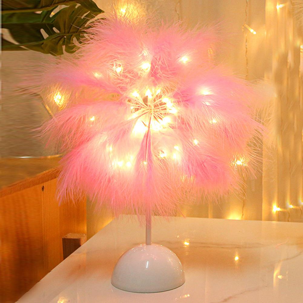 34cm Feather Decor Atmosphere Lamp Rechargeable Romantic Desk Decor Lamp Versatile Warm White for Party Wedding Christmas Decor
