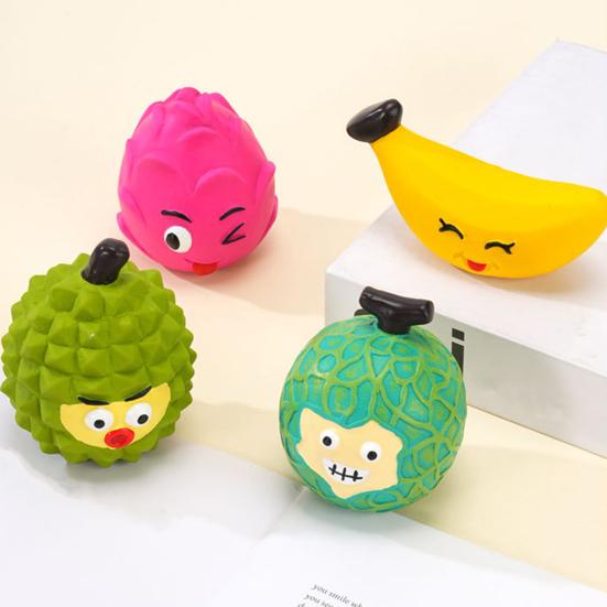 Latex Fruit Dog Chew Toy Squeaky Cartoon Melon Banana Dragon Fruit Durian Interactive Toy Small Medium Large Dogs Teething Cleaning Boredom Toy